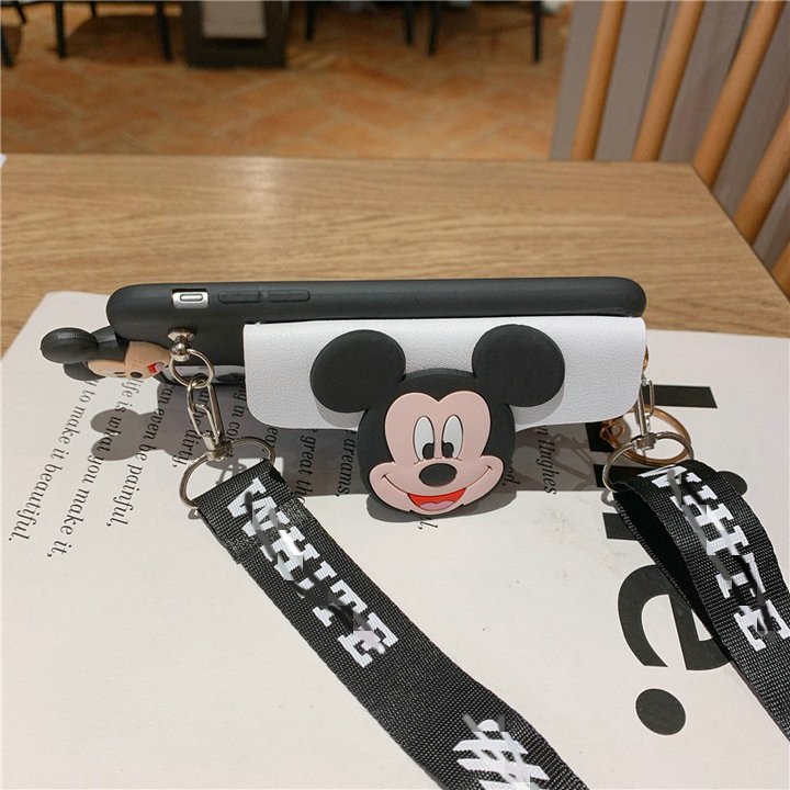 Hot Silicone Cover Cartoon Mickey Phone Case For iPhone 14 13 12 11Pro XS Cute Minnie Cell Phone Shell With Wallet Phone Strap