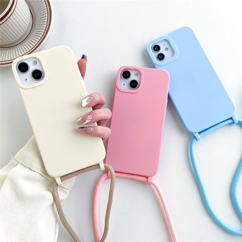 for iphone 14 12 11 solid color silicon phone case lanyard,for iphone 14 pro max case korean cute cross body