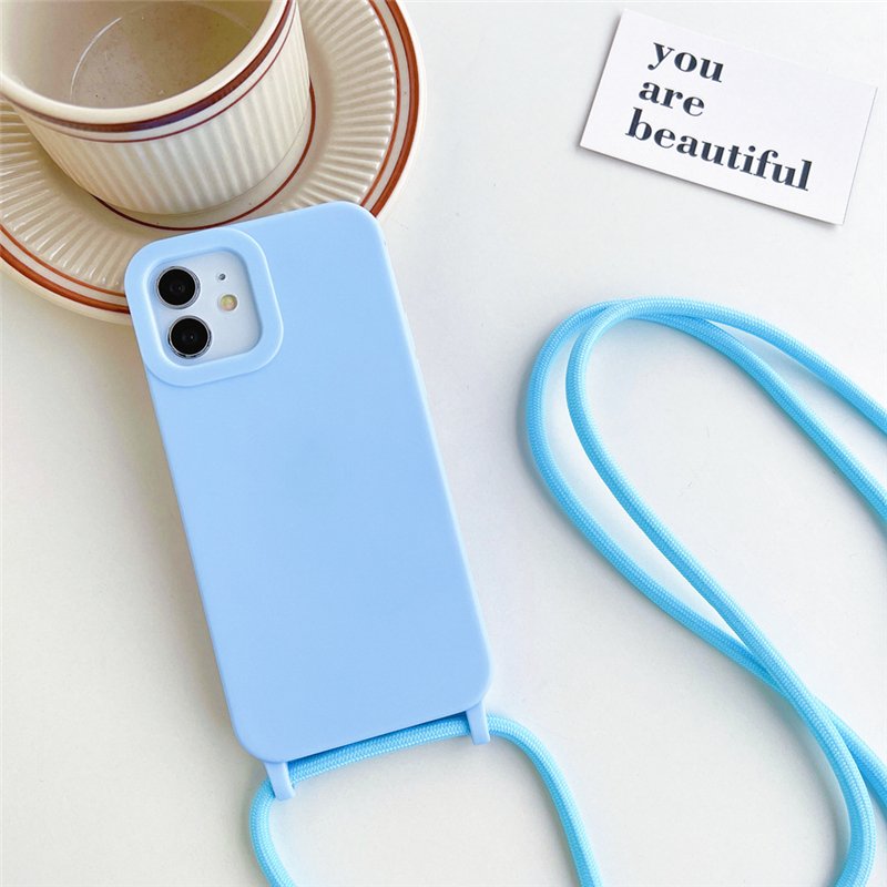 for iphone 14 12 11 solid color silicon phone case lanyard,for iphone 14 pro max case korean cute cross body