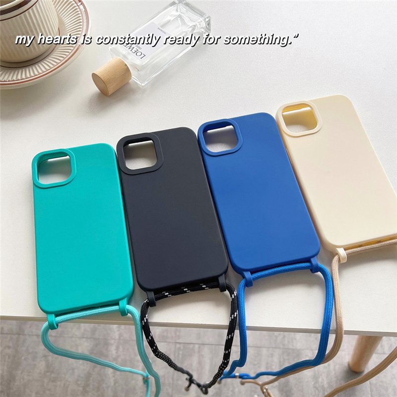 for iphone 14 12 11 solid color silicon phone case lanyard,for iphone 14 pro max case korean cute cross body