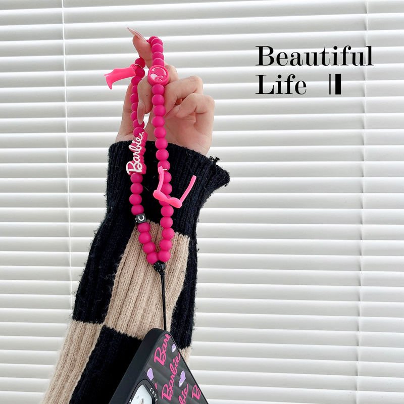 Fashionable Wrist Beads Phone Lanyard Pink Bracelet Chain Cell Phone Case Strap Mobile Phone Wrist Chains