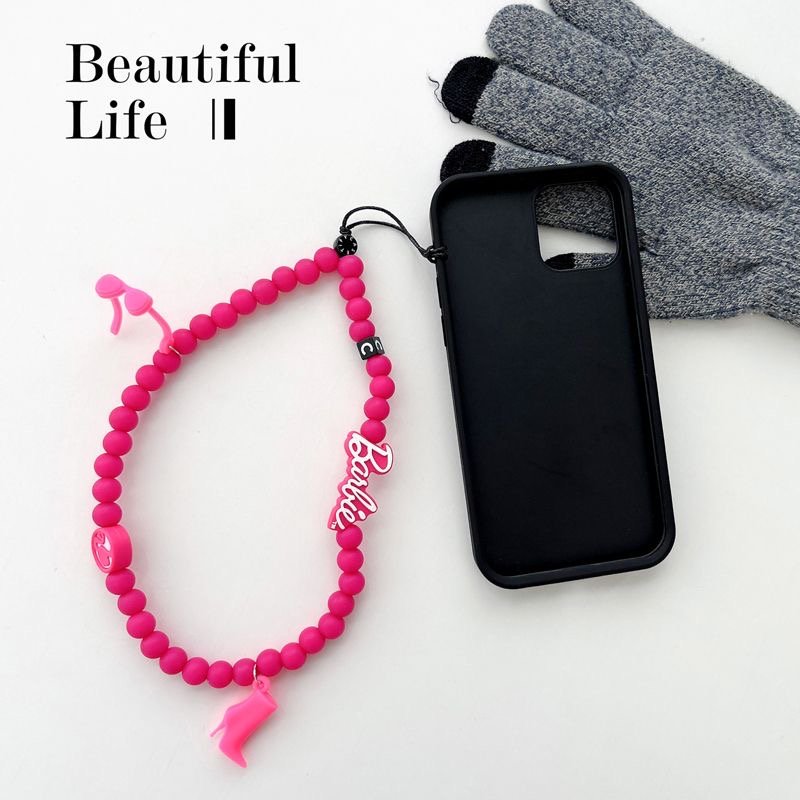 Fashionable Wrist Beads Phone Lanyard Pink Bracelet Chain Cell Phone Case Strap Mobile Phone Wrist Chains