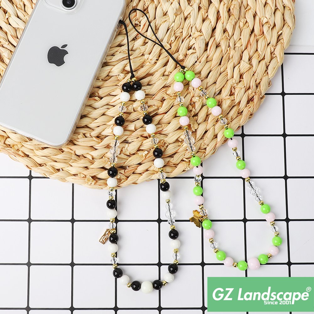Custom laser metal logo pink green bead butterfly pedant cell phone chain strap cute decorate mobile phone charm