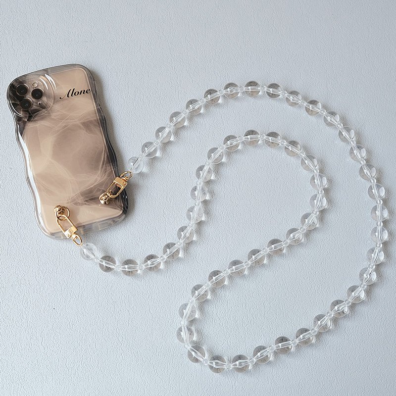 Clear Beads Mobile Phone Necklace Shoulder Strap Bag Hanging Lanyard Brown Beige Resin Beaded Crossbody Phone Chain 33cm 120cm