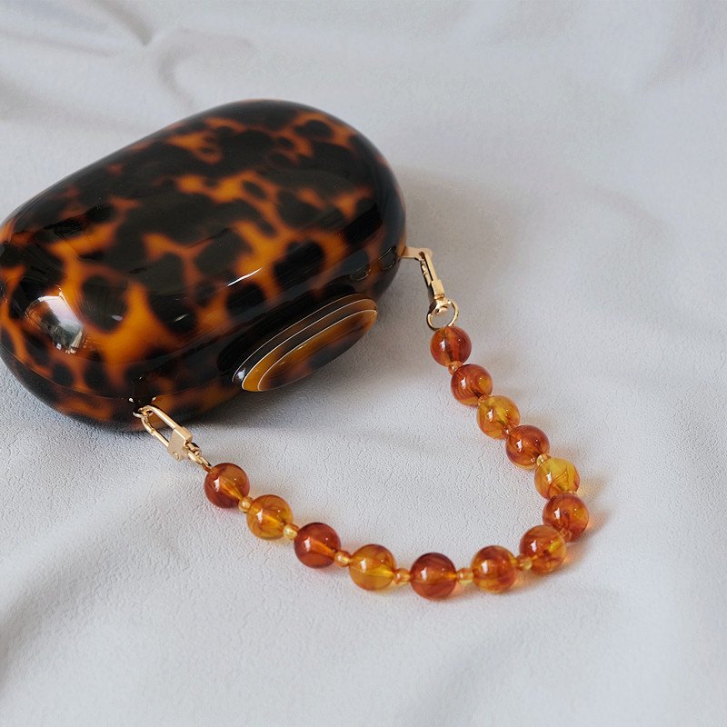 Clear Beads Mobile Phone Necklace Shoulder Strap Bag Hanging Lanyard Brown Beige Resin Beaded Crossbody Phone Chain 33cm 120cm