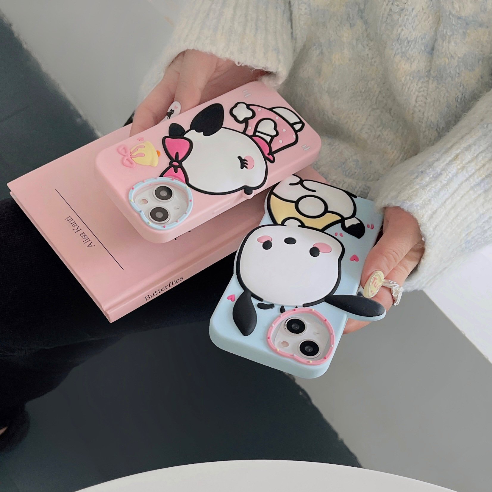 Cartoon Pochacco Couple Phone Case For iPhone 15Pro Max 14 13 12 11 Sanrio Cute Dog Soft Silicone Shockproof Blue and Pink Cover