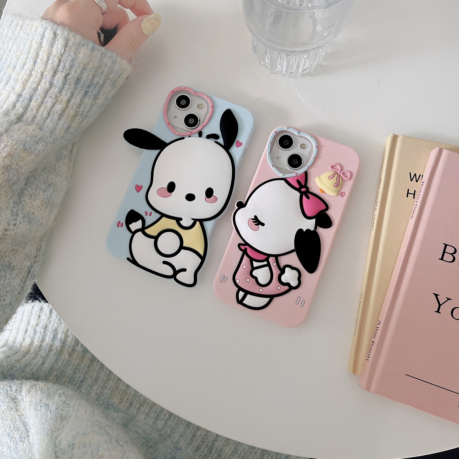 Cartoon Pochacco Couple Phone Case For iPhone 15Pro Max 14 13 12 11 Sanrio Cute Dog Soft Silicone Shockproof Blue and Pink Cover