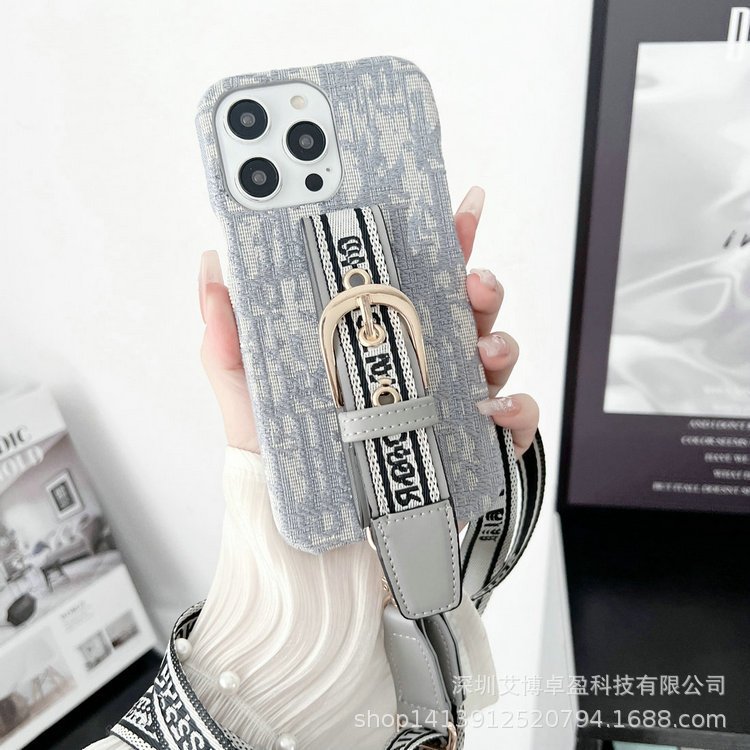 Suitable for iphone15promax case big hand strap Crossbody lanyard 13 14 protective case fabric