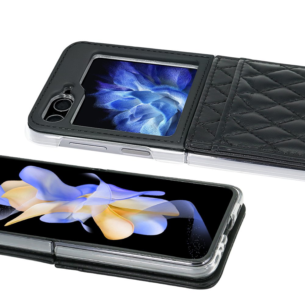 VIETAO Compatible for Samsung galaxy z flip 6 case with hand strap, PU leather card slot mobile phone cover for galaxy z flip 5