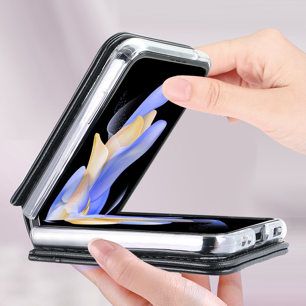 VIETAO Compatible for Samsung galaxy z flip 6 case with hand strap, PU leather card slot mobile phone cover for galaxy z flip 5