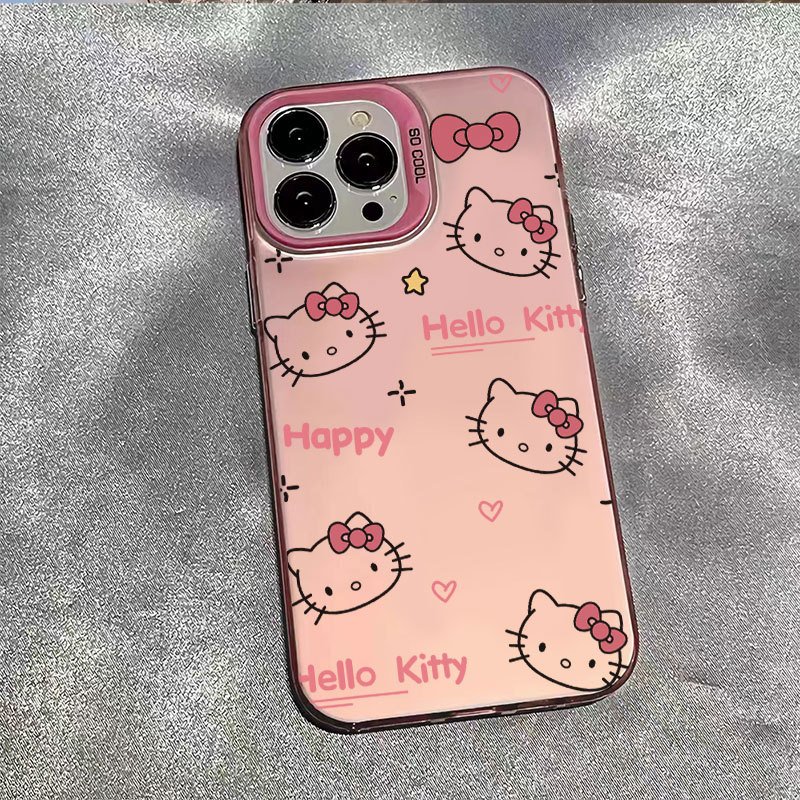2014 hot selling niche English Hello Kitty color silver phone case for iPhone11 12 13 15 14promax
