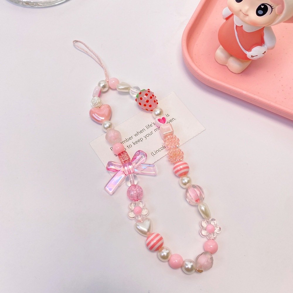 New bow love beads diy creative fashion mobile phone lanyard mobile phone shell accessories mobile phone chain lanyard strap