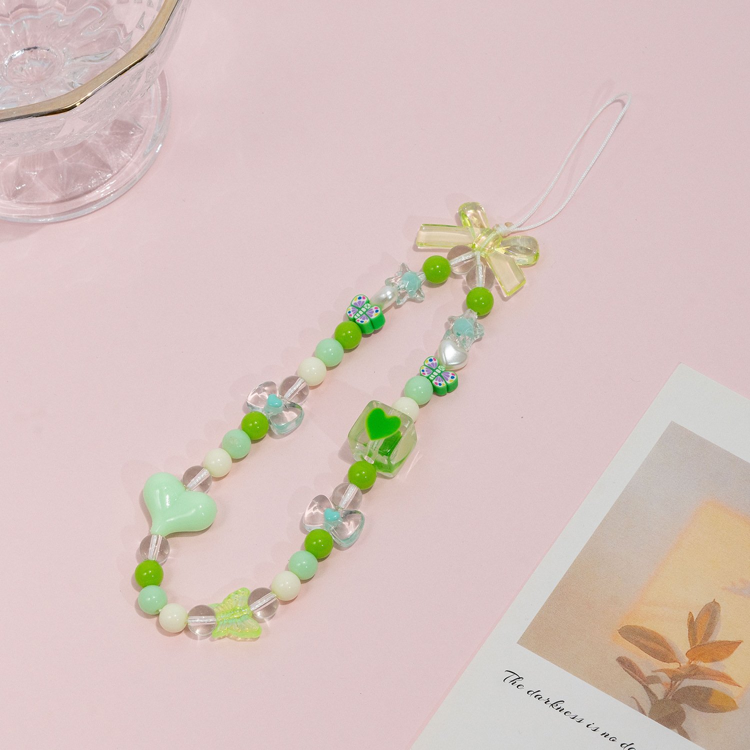 New bow love beads diy creative fashion mobile phone lanyard mobile phone shell accessories mobile phone chain lanyard strap