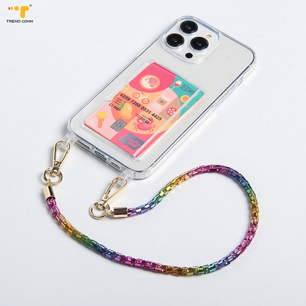 2023 purse phone strap single clip Wrist Rope Case Shiny Crystal Diamond chain lanyard For iPhone 15