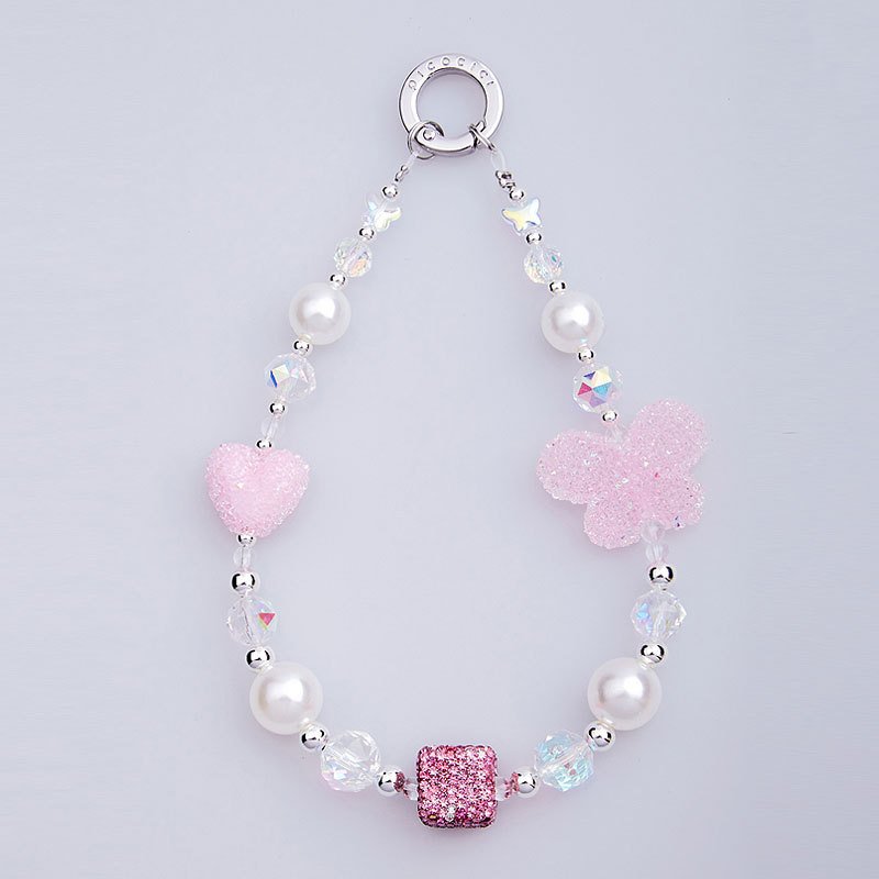 Phone Carrying Strap Phone Wrist Band Lanyard with Love Butterfly Pearl for iPhone 16 Cellphone Charm
