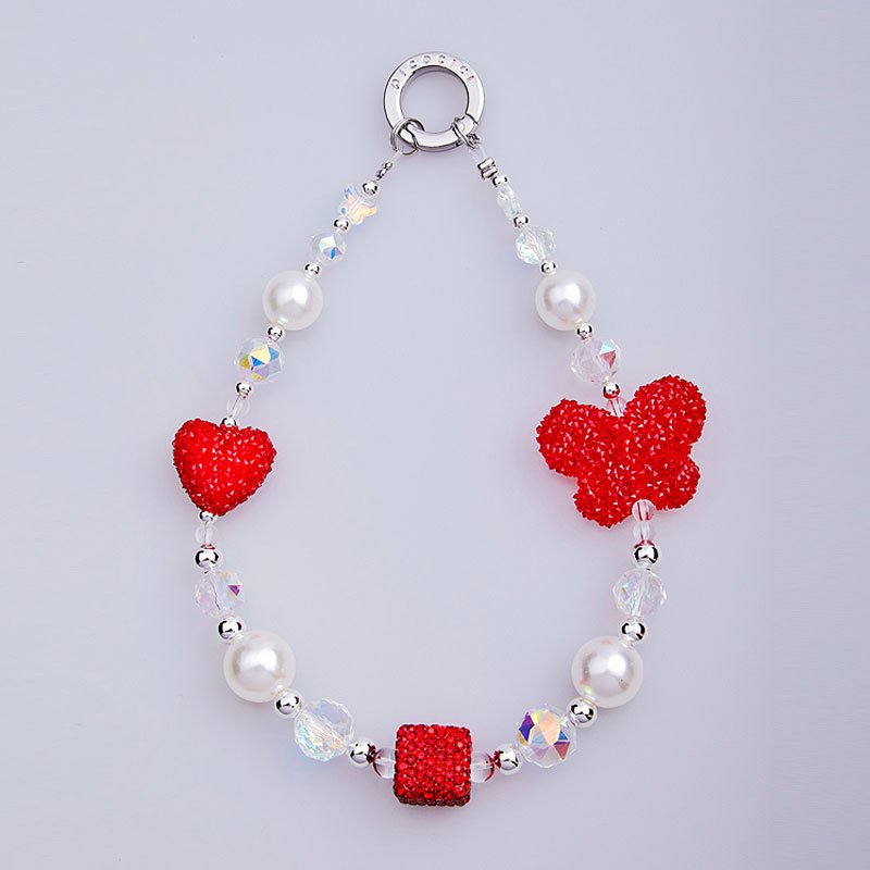 Phone Carrying Strap Phone Wrist Band Lanyard with Love Butterfly Pearl for iPhone 16 Cellphone Charm