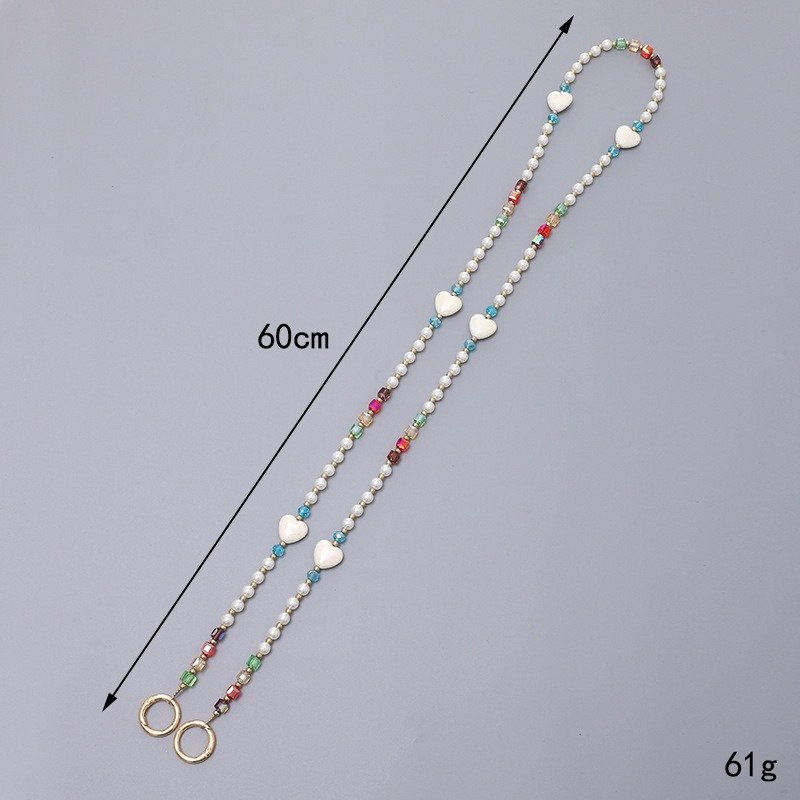 Crystal Phone Case Strap For Smartphone Pearls Cellphone Lanyard Heart Phone Chains 120cm Mobile Phone Case Chain Necklace