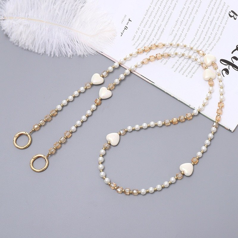 Crystal Phone Case Strap For Smartphone Pearls Cellphone Lanyard Heart Phone Chains 120cm Mobile Phone Case Chain Necklace