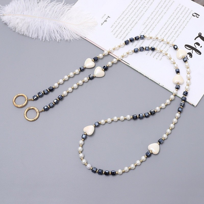 Crystal Phone Case Strap For Smartphone Pearls Cellphone Lanyard Heart Phone Chains 120cm Mobile Phone Case Chain Necklace