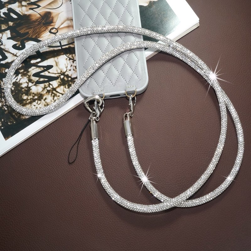 Luxury 70cm Glitter Phone Neck Lanyard Phone Crystal Straps with Key Chain Strap Lanyard For Mobile Phone Case