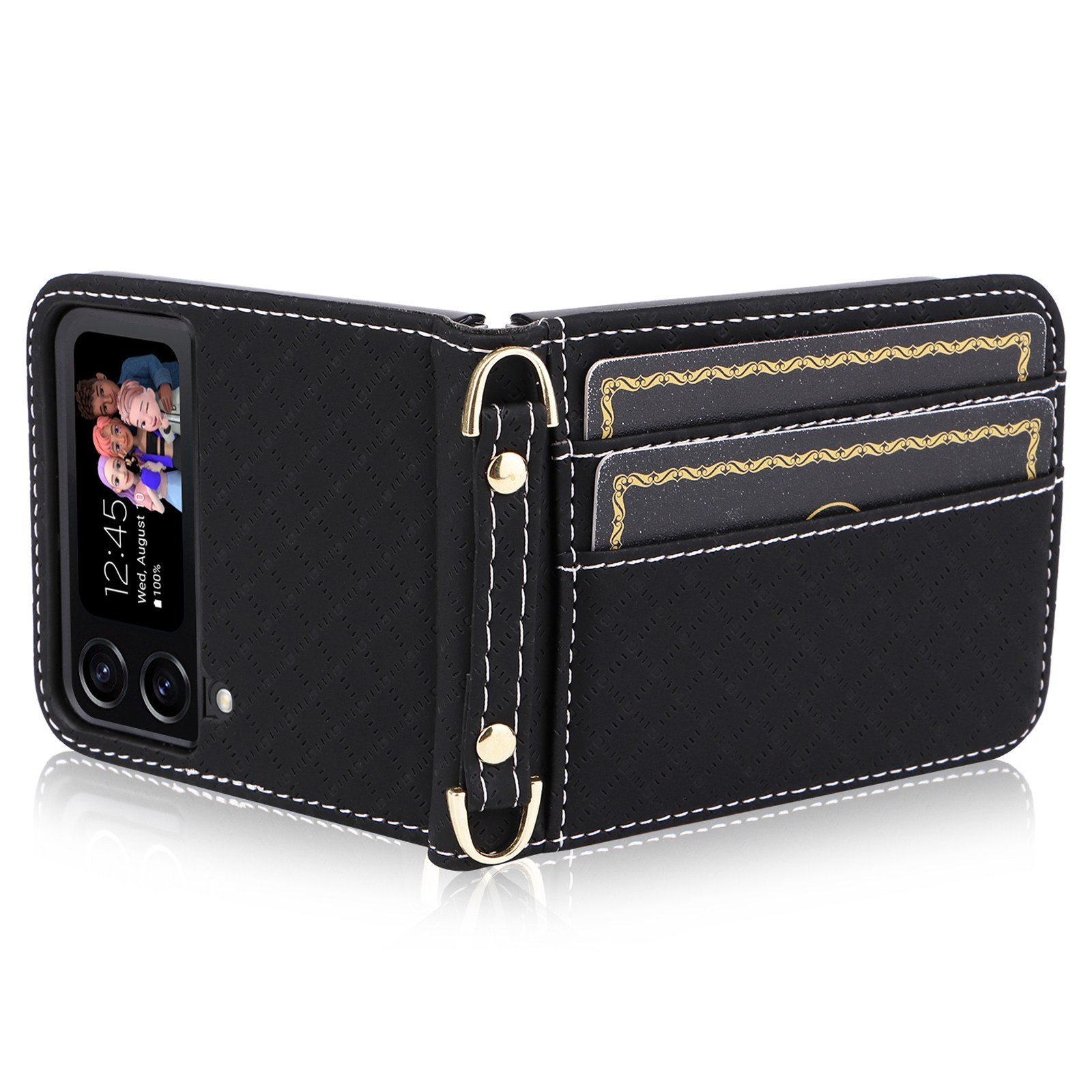 Card holder slot phone case for Samsung Galaxy Z Flip4 Flip3 PU leather phone bag With Lanyard Flexible Strap