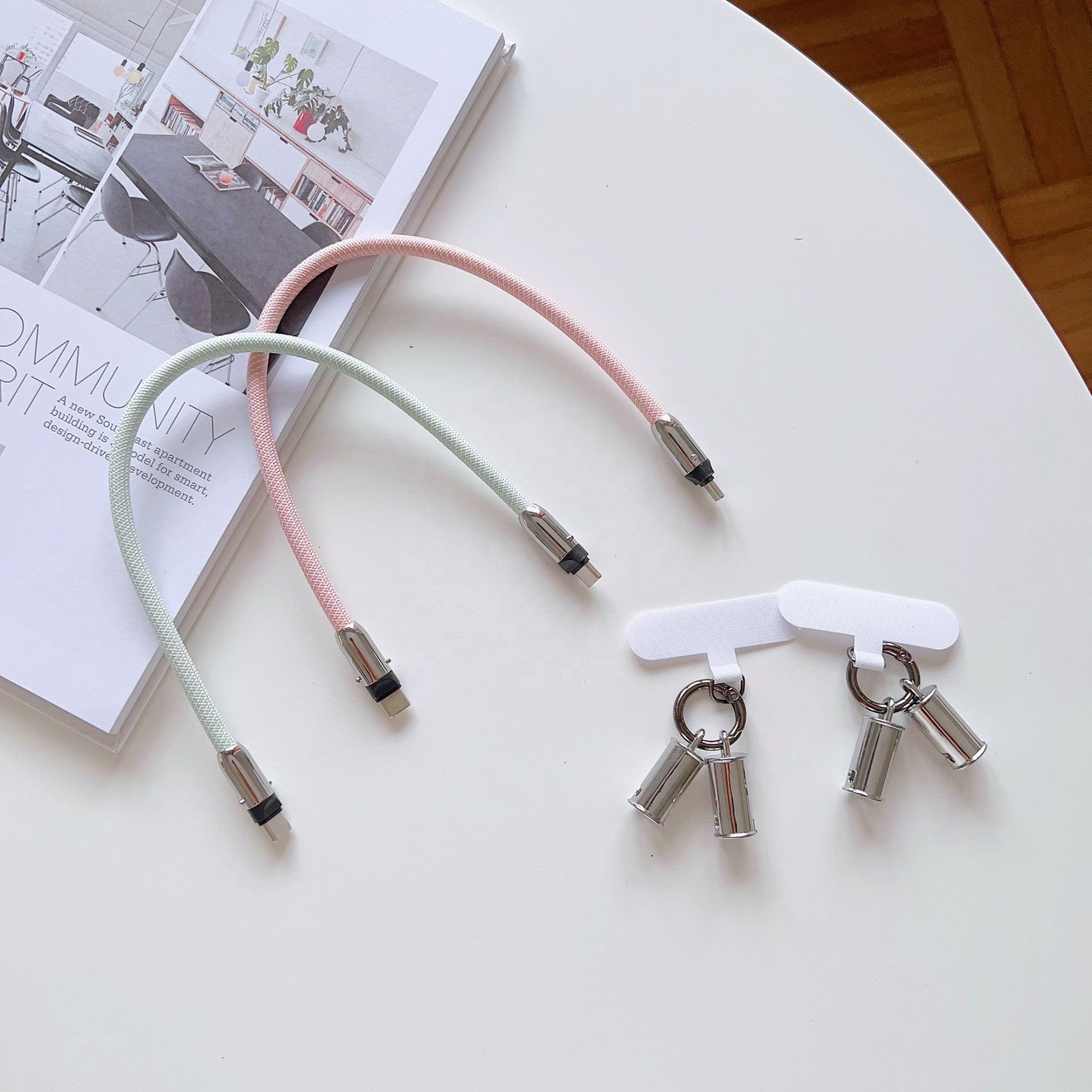 Customized OEM Multi Charger Data Cable 2 in 1 USB C to Type C Charging Cable Wrist Strap Lanyard USB Cable for Gift