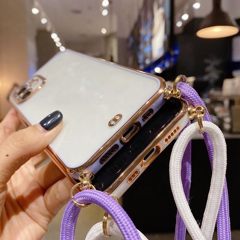 Fashion Electroplated Lanyard Strap Cord Chain Clear Soft TPU Phone Case For iPhone 15 14 13 12 11 Pro Max XS XR 8 7 Plus