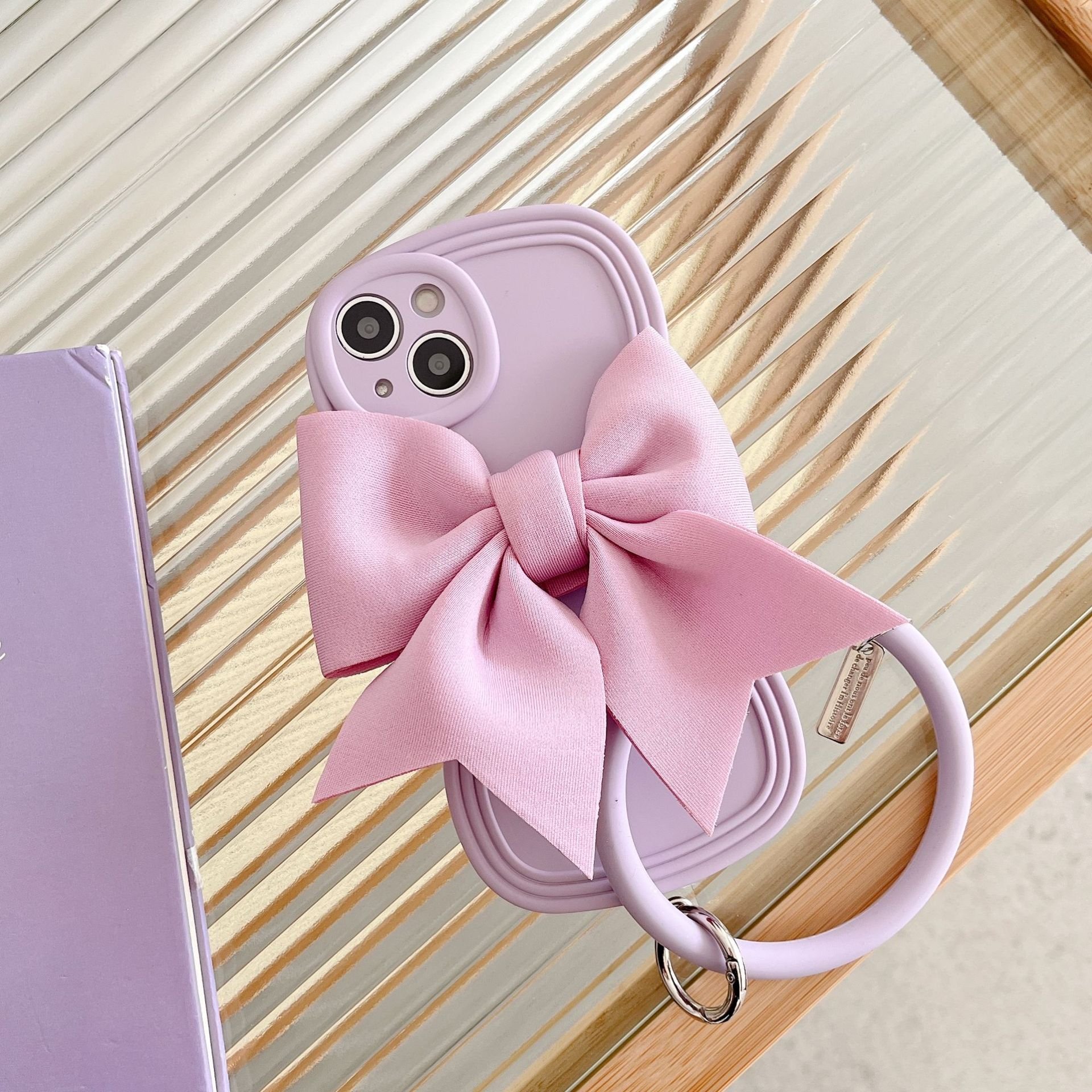 New Custom Colorful Bowknot Decor Phone Case Charms Circle Ring Bracelet Back Cover For iPhone 15 14 13 12 11