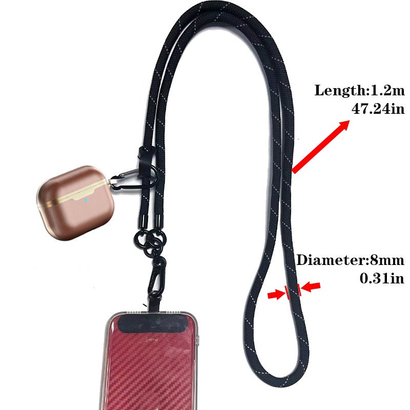 Factory Wholesale 8mm Long Phone Holder Lanyard with Patch, Crossbody Anti-Lost Neck Strap, Polyester Mobile Phone Strap