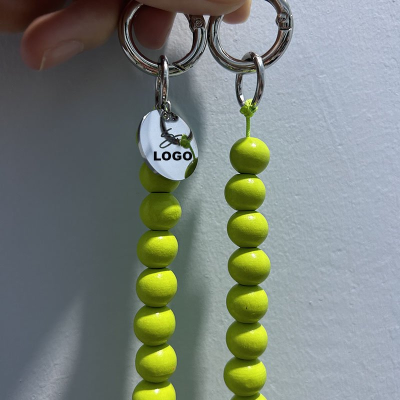 Universal Colorful 14mm Color Wooden Beads Mobile Phone Strap Chain Hot Anti slip long Cell Phone Lanyard Crossbody Necklace