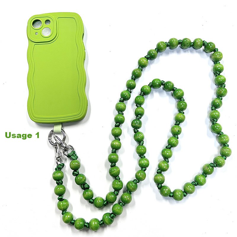 Universal Colorful 14mm Color Wooden Beads Mobile Phone Strap Chain Hot Anti slip long Cell Phone Lanyard Crossbody Necklace