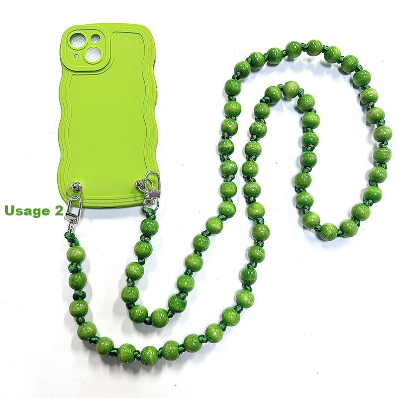 Universal Colorful 14mm Color Wooden Beads Mobile Phone Strap Chain Hot Anti slip long Cell Phone Lanyard Crossbody Necklace