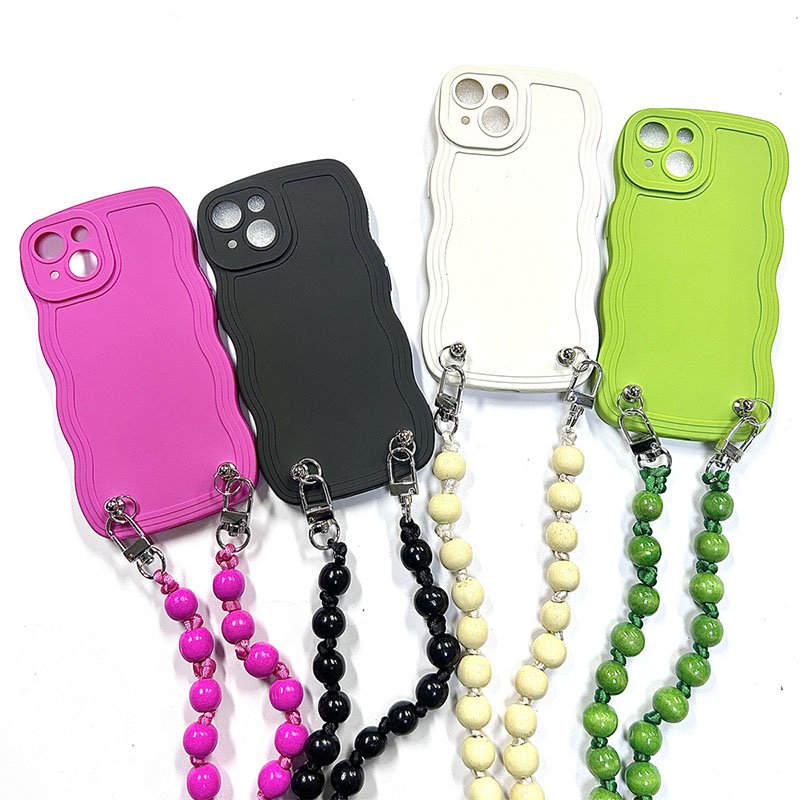 Universal Colorful 14mm Color Wooden Beads Mobile Phone Strap Chain Hot Anti slip long Cell Phone Lanyard Crossbody Necklace