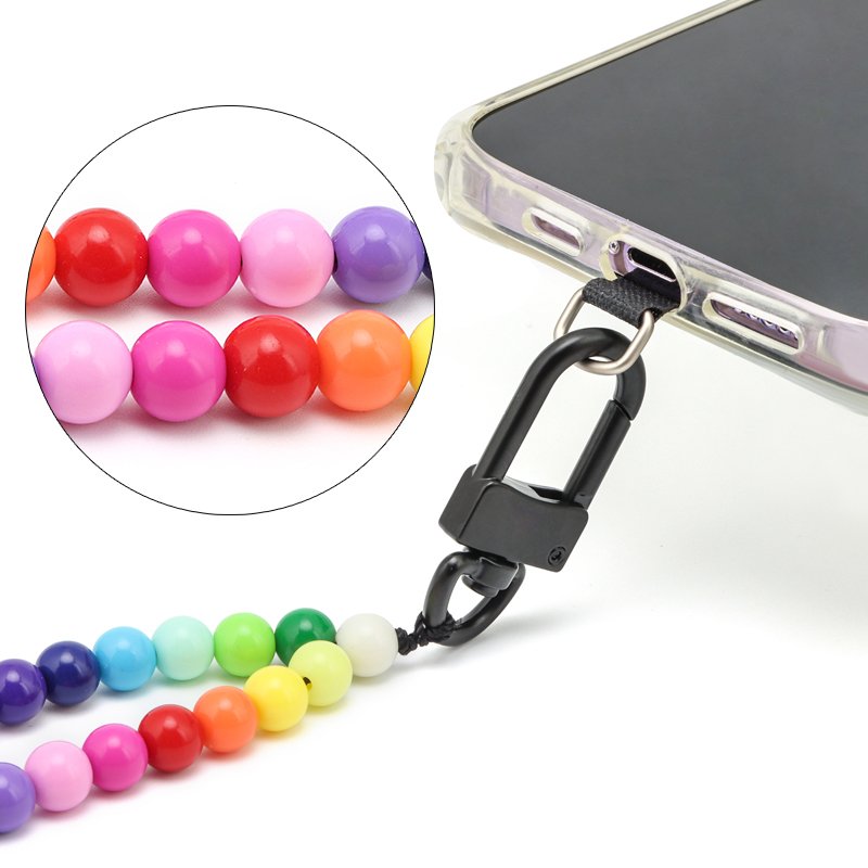 cell phone colorful pearl bead chain with patch card