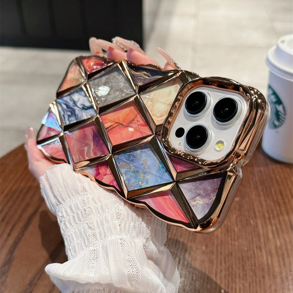 Rainbow Argyle Silicone Mobile Phone Case For iPhone 16 15 14 13 12 11 Pro max Wavy clear Electroplated Shockproof Back Cover