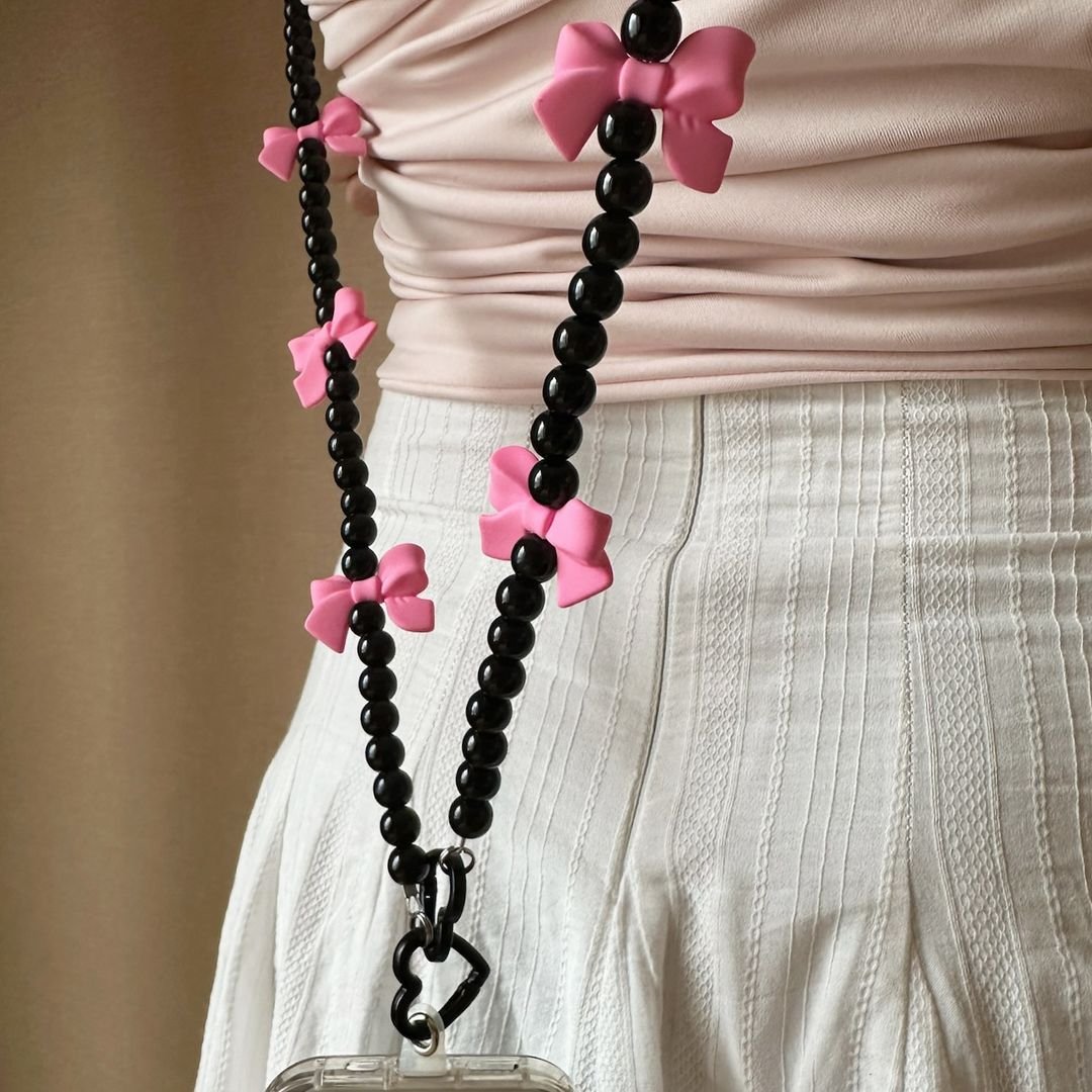 Wholesale Supplier Lanyards Accessories Crossbody Long Flower Pearl Colourful Bow Acrylic Star Cell Strap Cute Phone Charm Pink