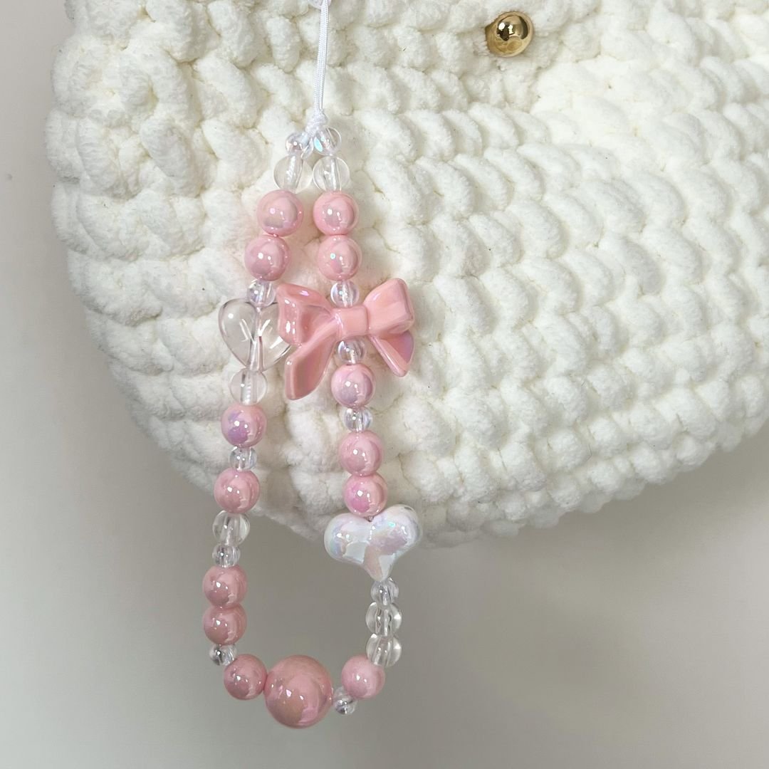Wholesale Supplier Lanyards Accessories Crossbody Long Flower Pearl Colourful Bow Acrylic Star Cell Strap Cute Phone Charm Pink