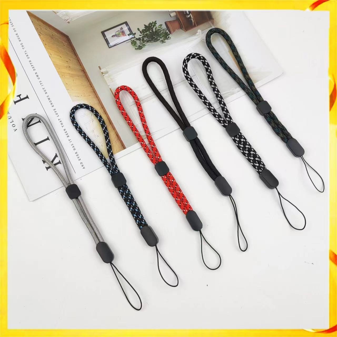 Adjustable plain weave short wrist nylon key chain animation other mobile phone lanyard custom printing