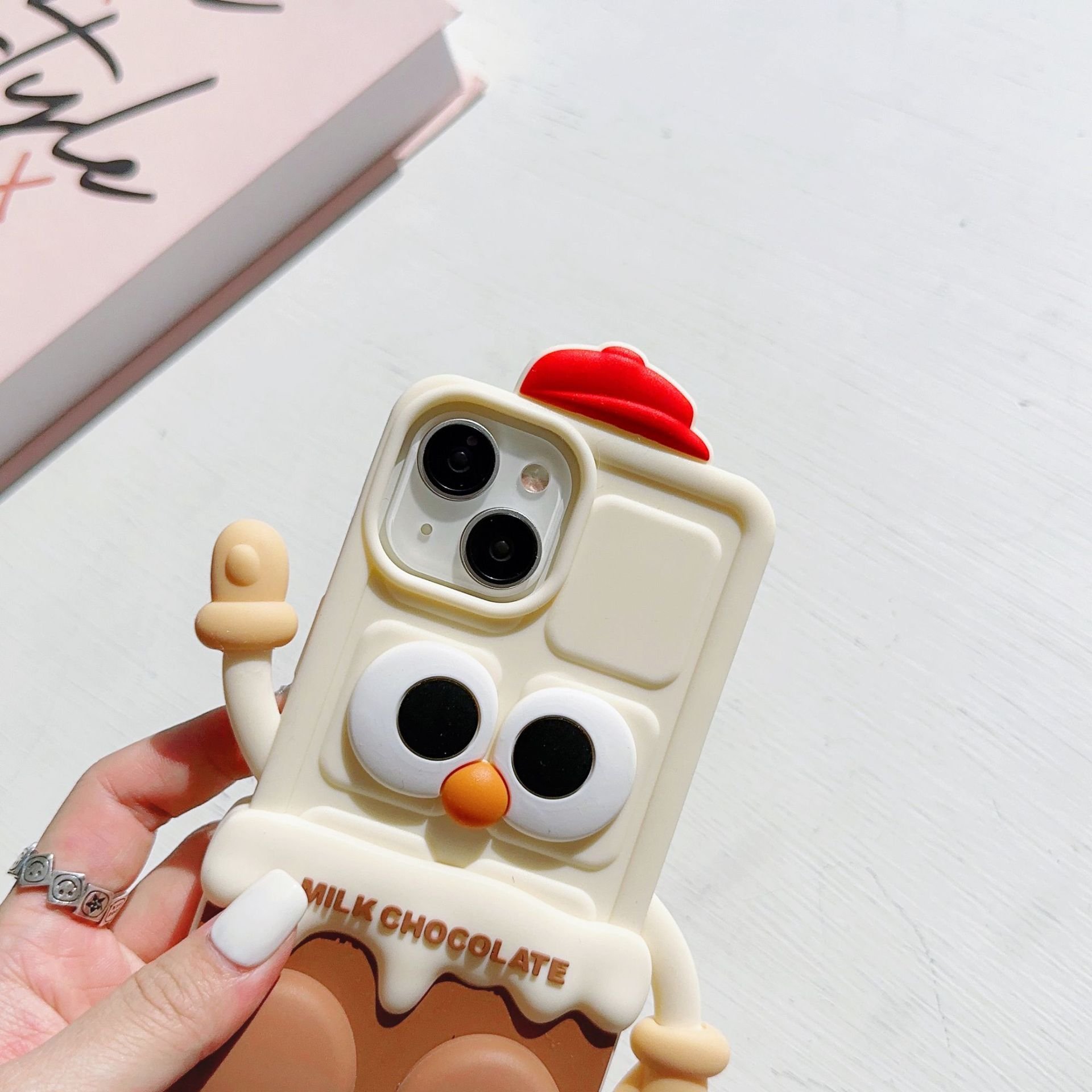 Korean Cute Chocolate Milk Robot Silicone Phone Case For iPhone 15 14 13 12 Pro Max 11 Cute Funny Gift Shockproof Soft Cover
