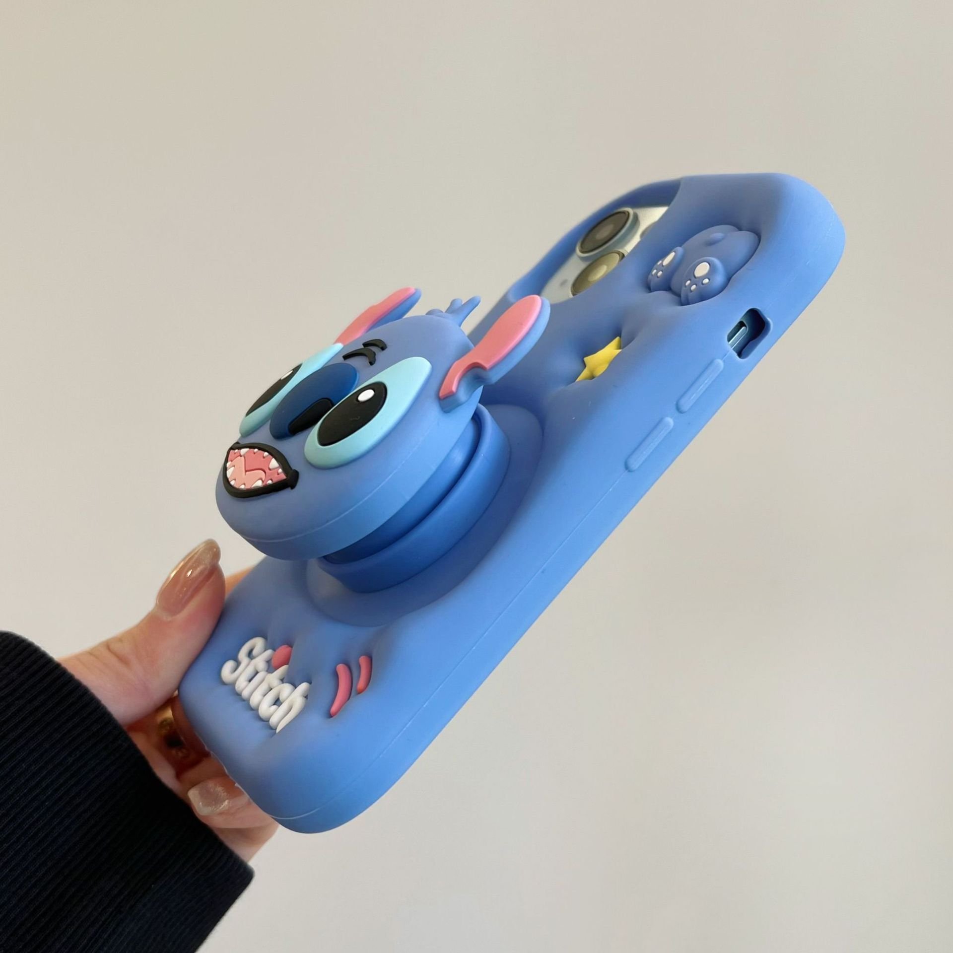 3D Cute Stitch Stand Silicone Mobile Phone Case For iPhone 15 14 13 12 11 Pro max Ring New Cartoon Custom Shockproof Back Cover