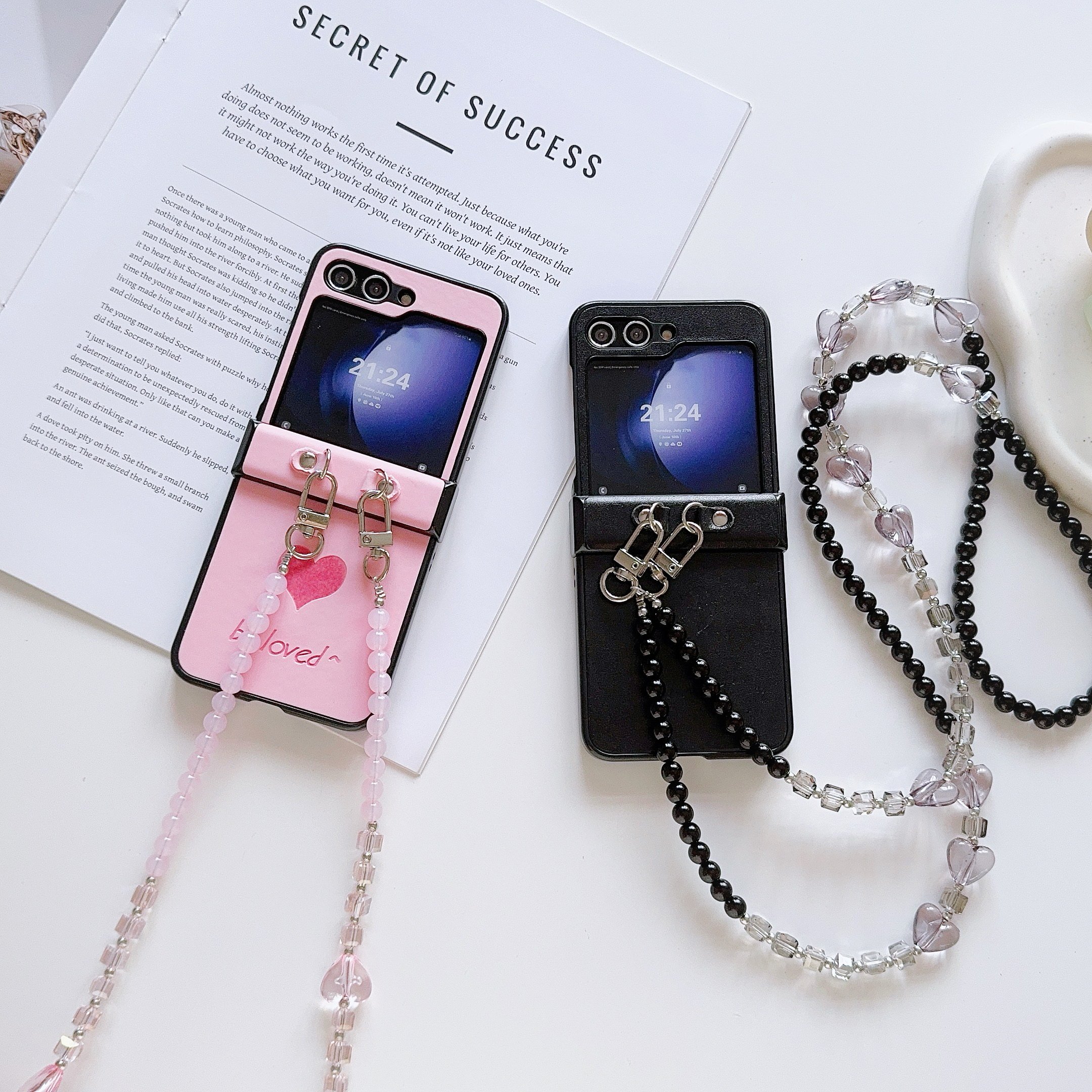 2024 TPU Heart Pattern Long Chain Strap Mobile Phone Cases for Samsung Galaxy ZFLIP 6 5 4 3 VIVO XFLIP