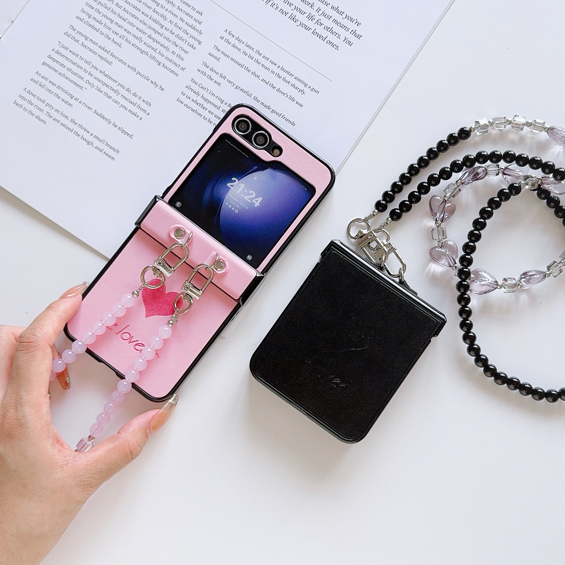 2024 TPU Heart Pattern Long Chain Strap Mobile Phone Cases for Samsung Galaxy ZFLIP 6 5 4 3 VIVO XFLIP