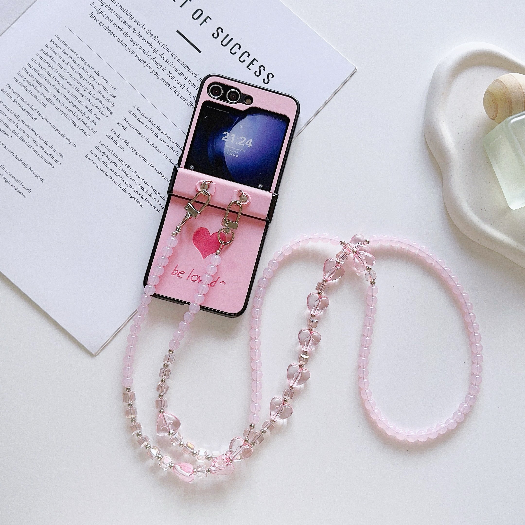 2024 TPU Heart Pattern Long Chain Strap Mobile Phone Cases for Samsung Galaxy ZFLIP 6 5 4 3 VIVO XFLIP