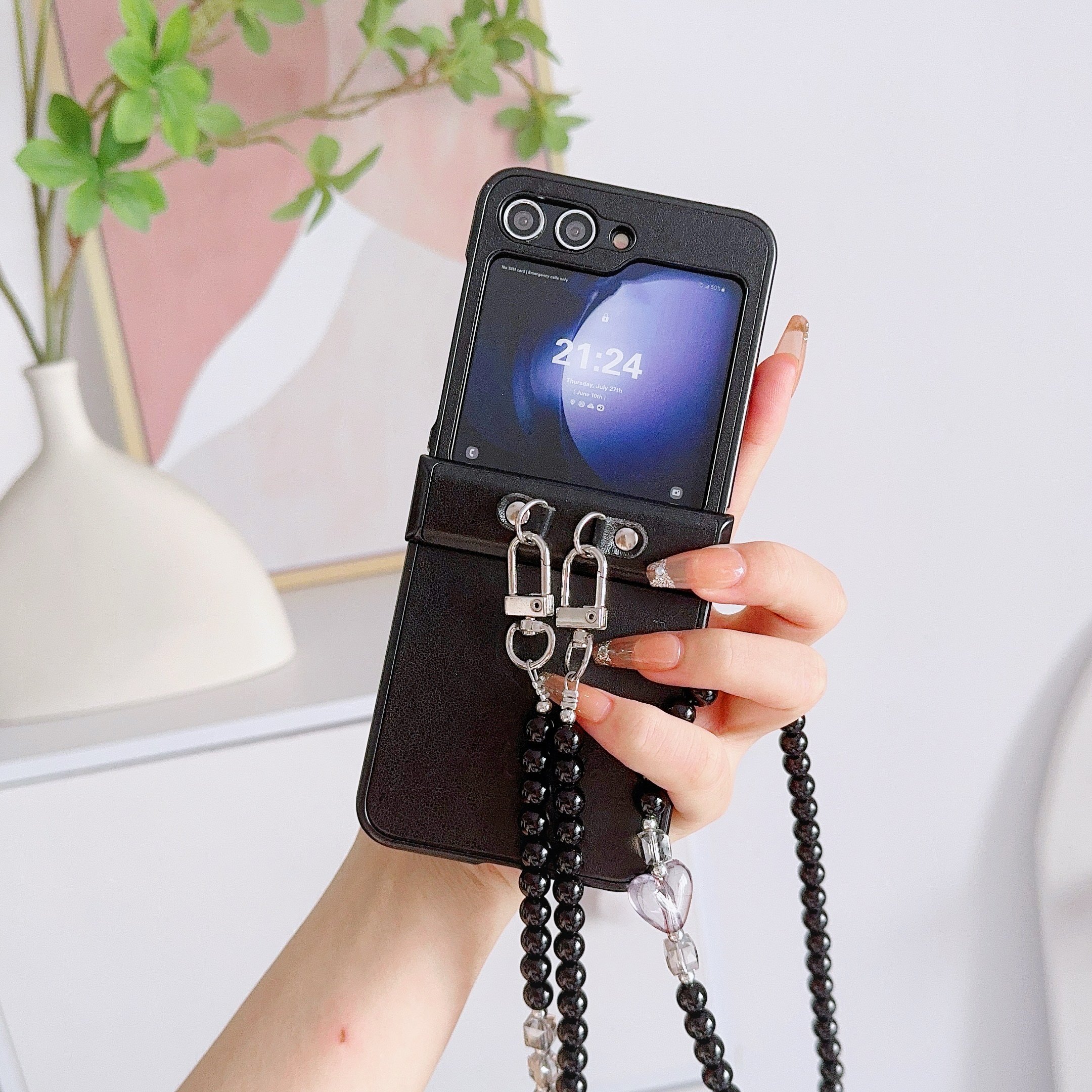 2024 TPU Heart Pattern Long Chain Strap Mobile Phone Cases for Samsung Galaxy ZFLIP 6 5 4 3 VIVO XFLIP
