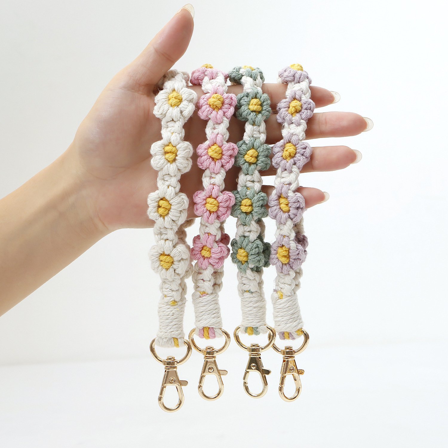 Boho Macrame Phone Wrist Strap, Cute Cell Phone Lanyard with Floral Smartphone Wristlet Bracelet