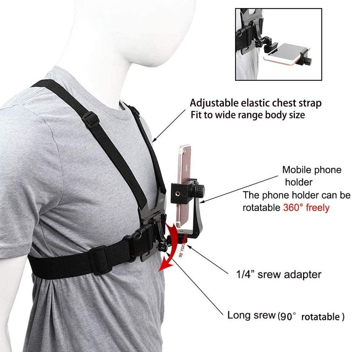 Hot sell Outdoor Cell Phone Clip Action Camera Adjustable Straps Stand Mobile Phone Chest Mount Harness Strap Holder For phone