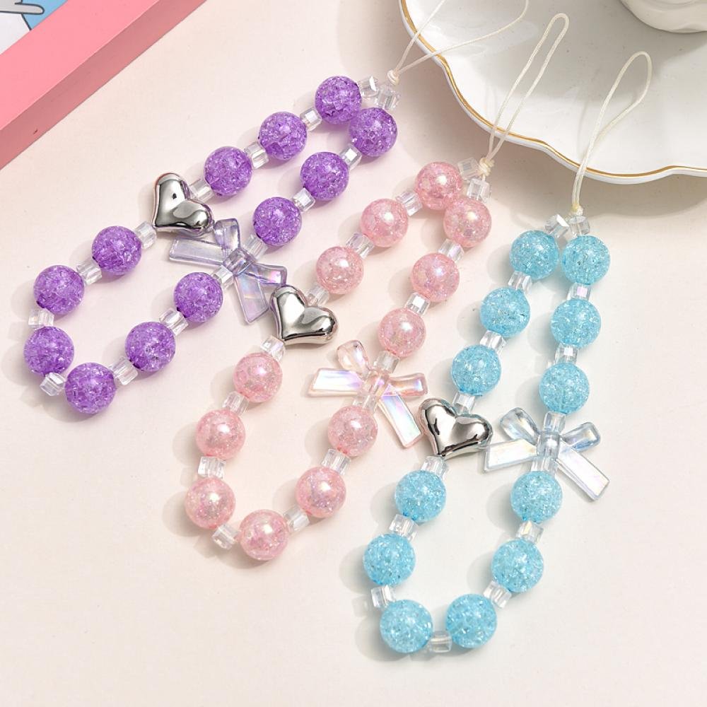 Short Wrist Strap Bow Heart Acrylic Beads Cell Phone Chain Anti-lost Lanyard Mobile Phone Lanyard Strap Jewelry Accessories