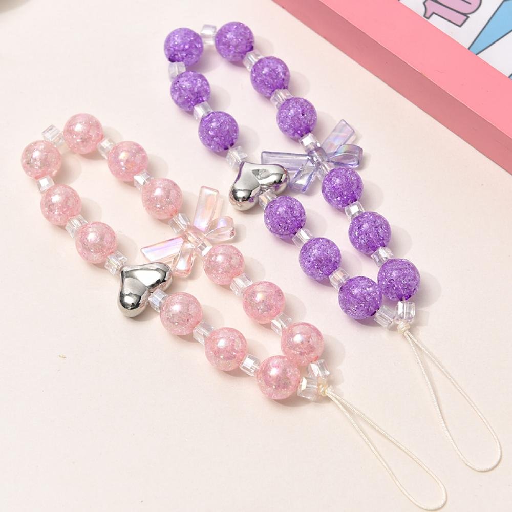 Short Wrist Strap Bow Heart Acrylic Beads Cell Phone Chain Anti-lost Lanyard Mobile Phone Lanyard Strap Jewelry Accessories