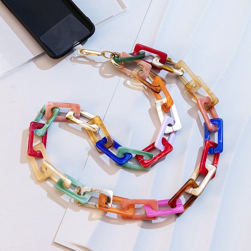 Long Color Rectangular Acrylic Mobile Phone Necklace Convenient Hanging Phone Chain Manufacturer Wholesale Phone Cases Chain