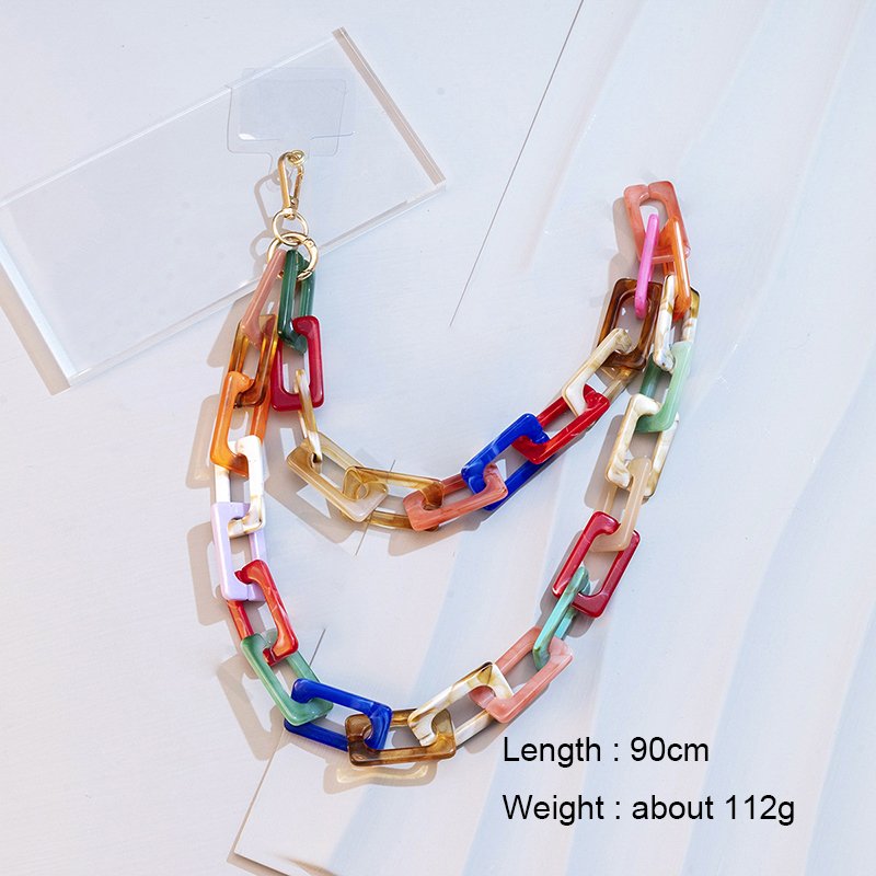 Long Color Rectangular Acrylic Mobile Phone Necklace Convenient Hanging Phone Chain Manufacturer Wholesale Phone Cases Chain